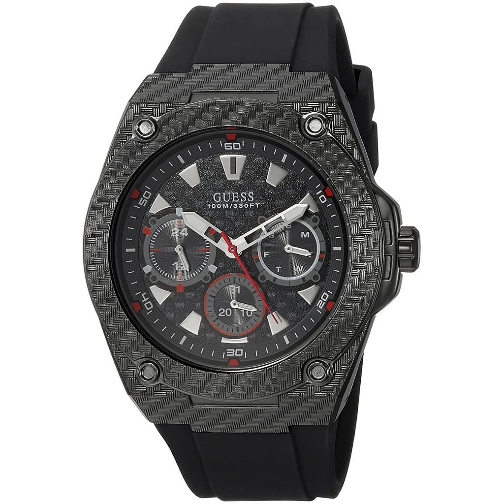 Guess Legacy Black Dial Black Rubber Strap Watch For Men - W1048G2